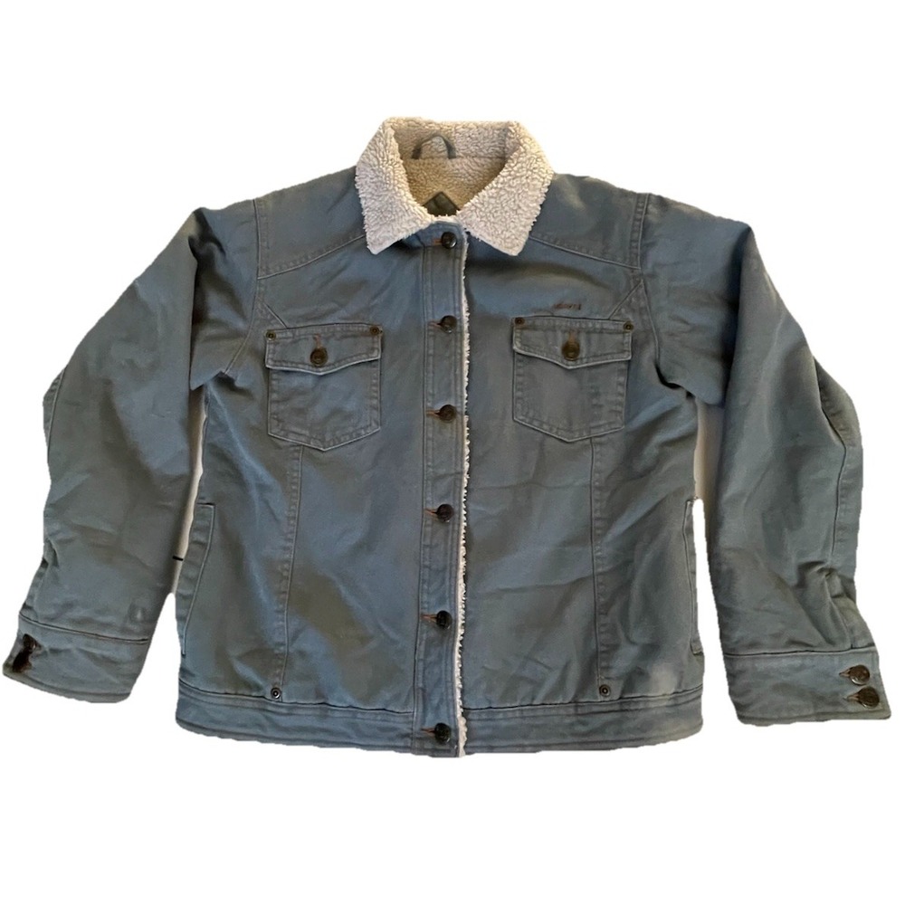 KAVU Seattle‎ Engelmann Blue Canvas Sherpa Shearling Chore Jacket Coat Women's M